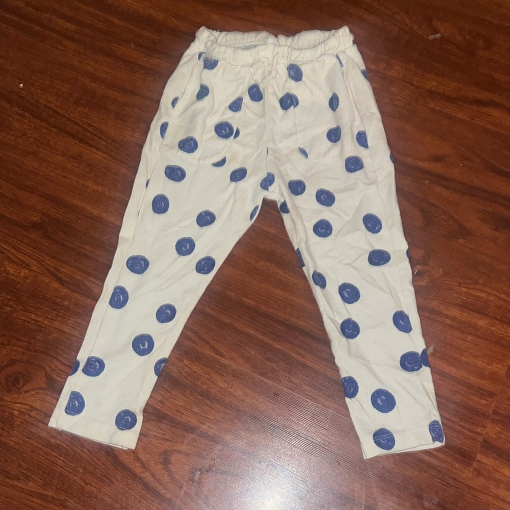Blue and white polka dot pants